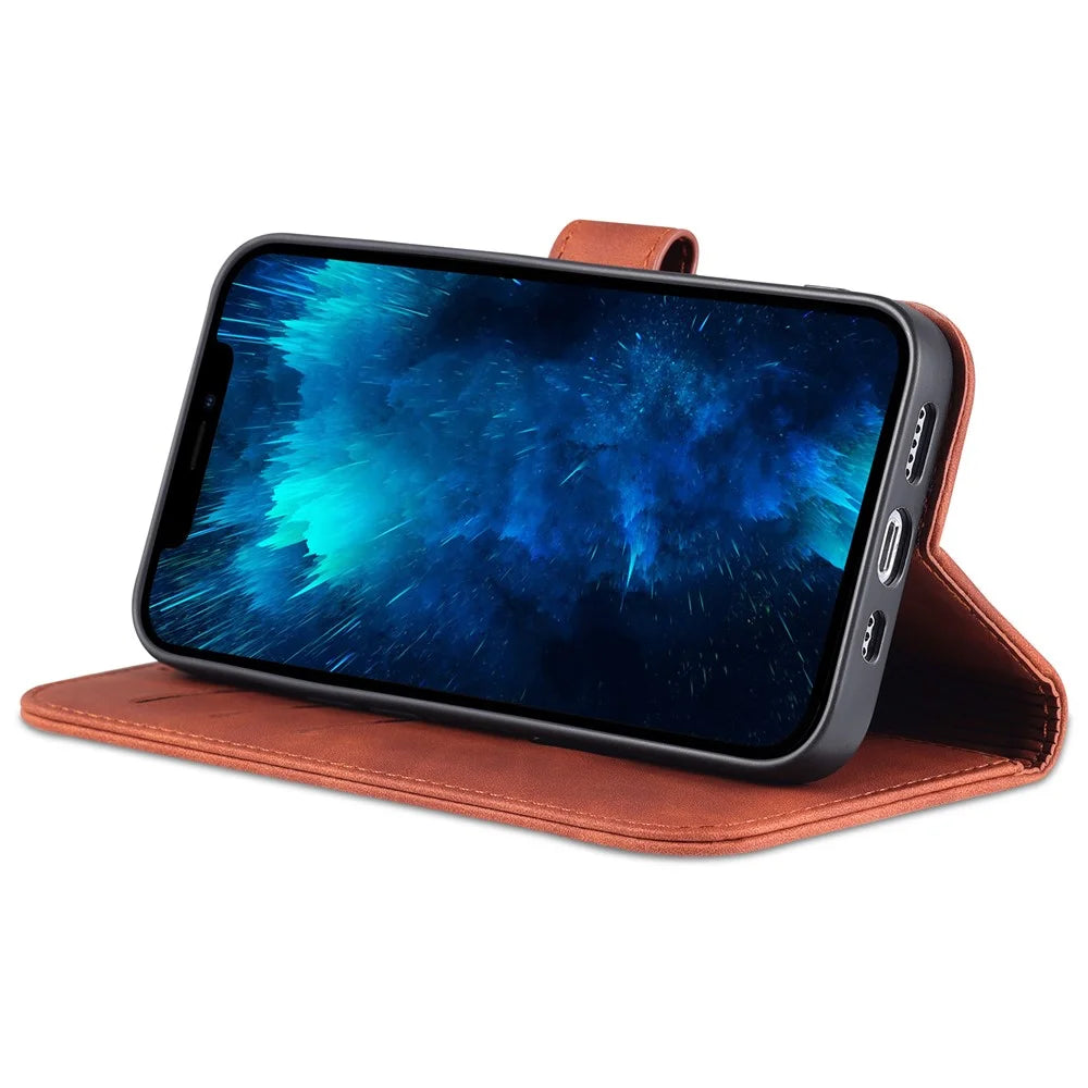 AZNS For iPhone 15 Pro Max Stand Wallet Anti-Scratch Phone Cover PU Leather Dustproof Cell Phone Case - Brown - 3
