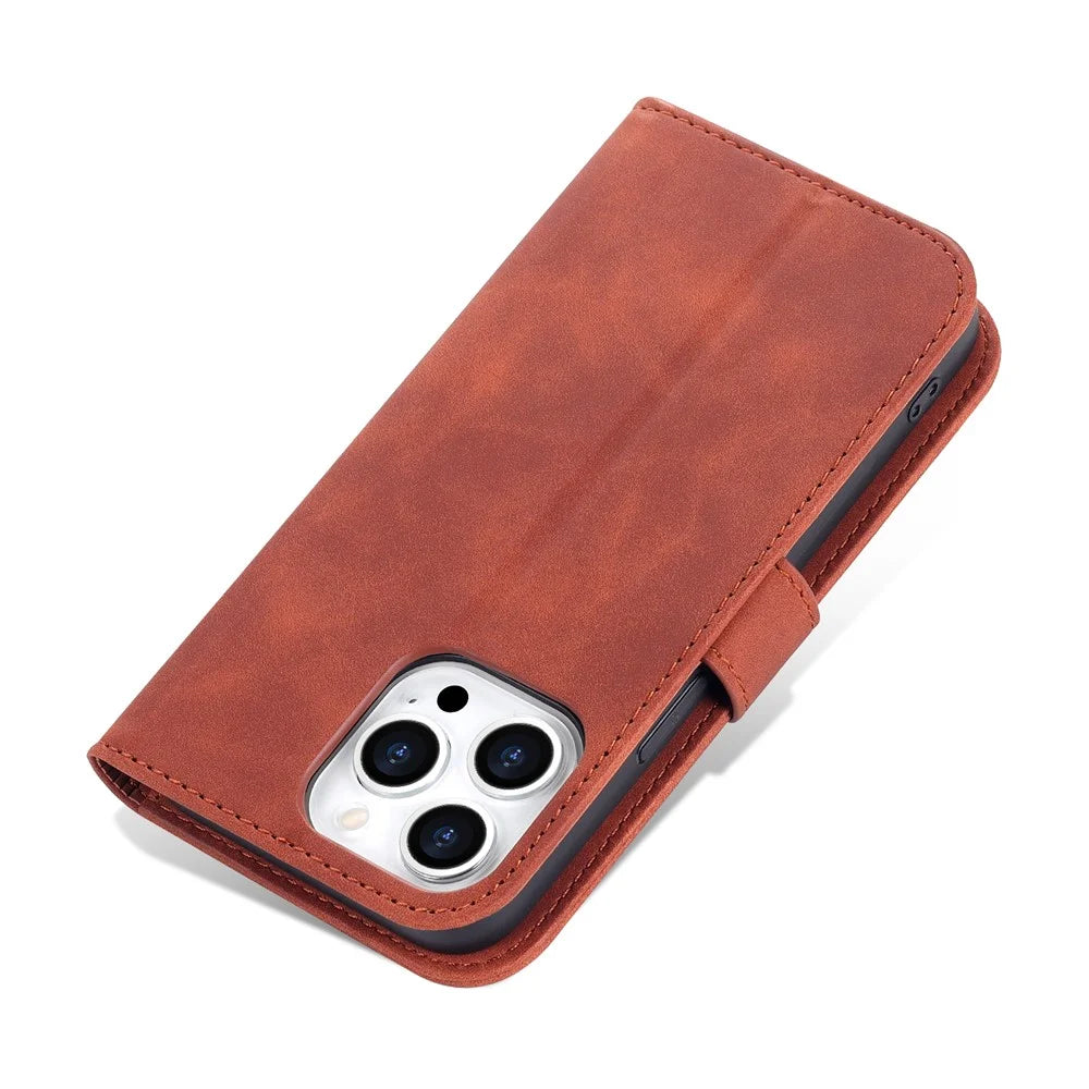 AZNS For iPhone 15 Pro Max Stand Wallet Anti-Scratch Phone Cover PU Leather Dustproof Cell Phone Case - Brown - 7