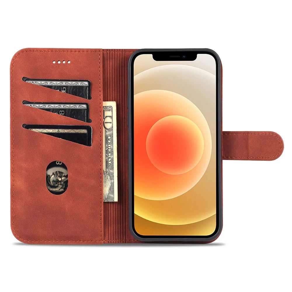 AZNS For iPhone 15 Anti-Scratch Phone Cover Stand Wallet PU Leather Dustproof Cell Phone Case - Brown - 2