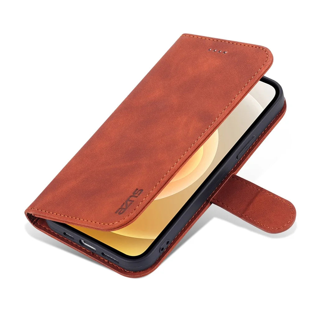 AZNS For iPhone 15 Anti-Scratch Phone Cover Stand Wallet PU Leather Dustproof Cell Phone Case - Brown - 5