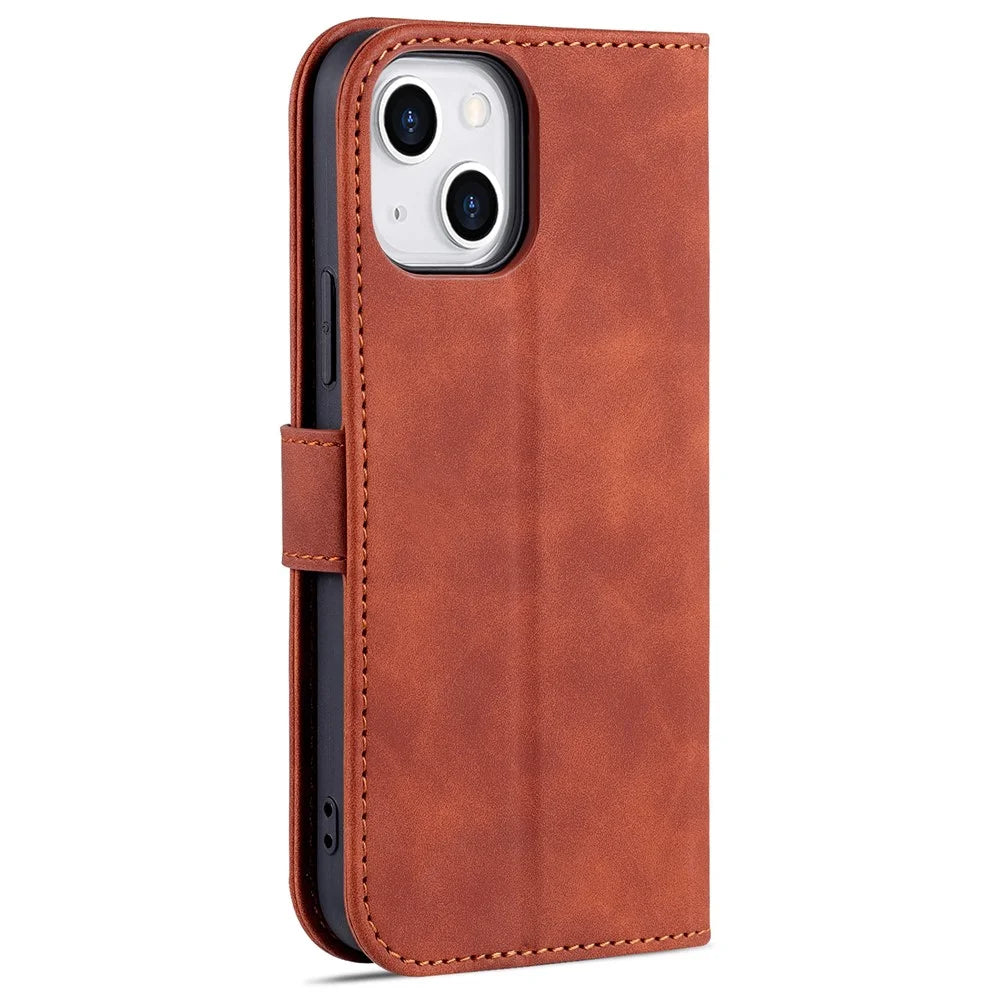 AZNS For iPhone 15 Anti-Scratch Phone Cover Stand Wallet PU Leather Dustproof Cell Phone Case - Brown - 7