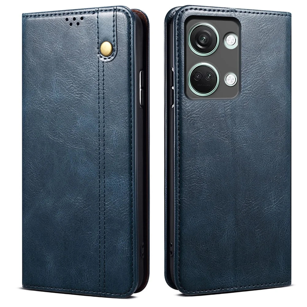 For OnePlus Nord 3 5G / Ace 2V Wallet Case Waxy Crazy Horse Texture Cell Phone Cover Stand PU Leather Phone Shell - Blue - 1