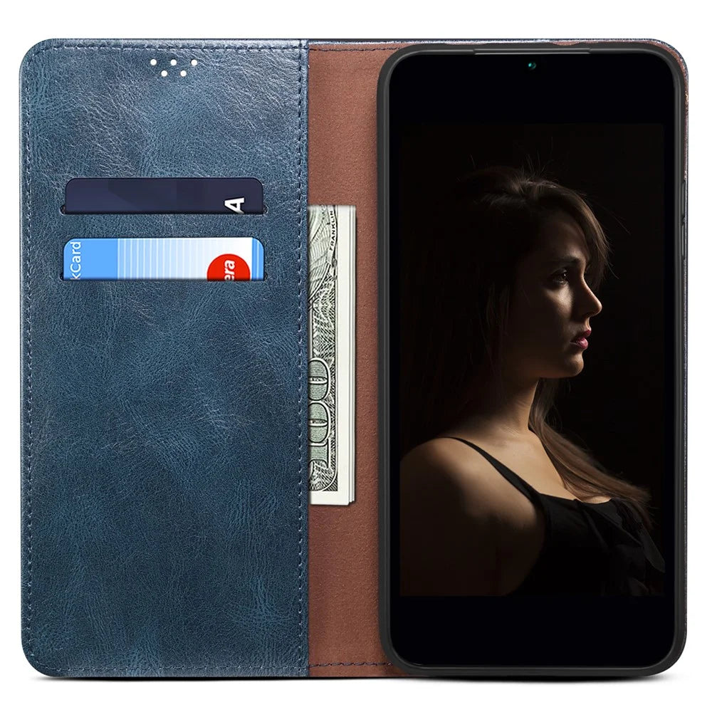 For OnePlus Nord 3 5G / Ace 2V Wallet Case Waxy Crazy Horse Texture Cell Phone Cover Stand PU Leather Phone Shell - Blue - 2