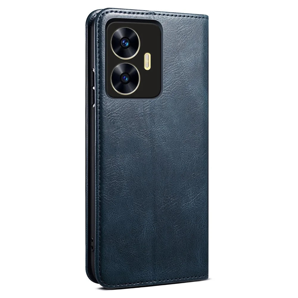 For OnePlus Nord 3 5G / Ace 2V Wallet Case Waxy Crazy Horse Texture Cell Phone Cover Stand PU Leather Phone Shell - Blue - 7