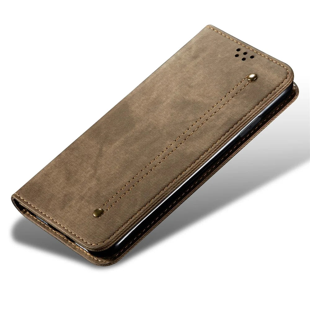 For OnePlus Ace 2V / Nord 3 5G Jeans Cloth Texture Wallet Phone Case PU Leather Stand Cover - Khaki - 4