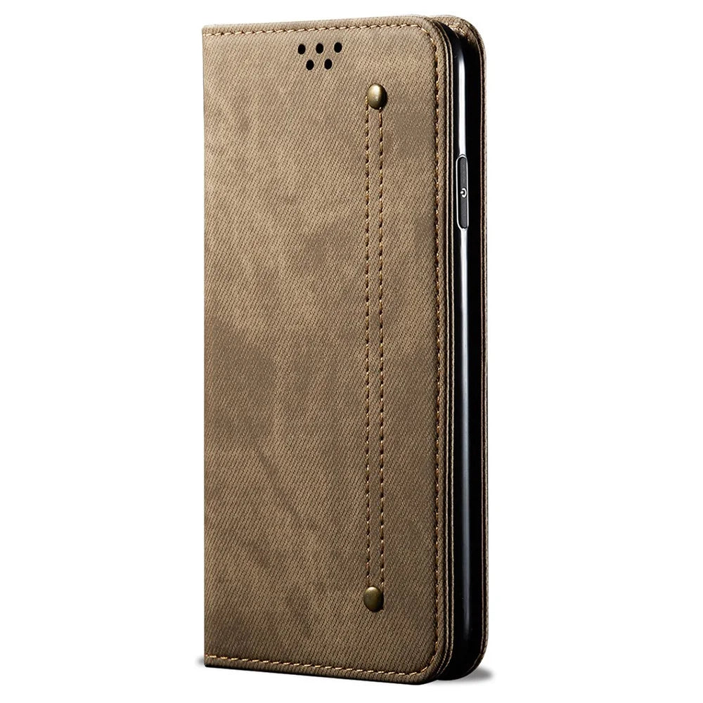 For OnePlus Ace 2V / Nord 3 5G Jeans Cloth Texture Wallet Phone Case PU Leather Stand Cover - Khaki - 5