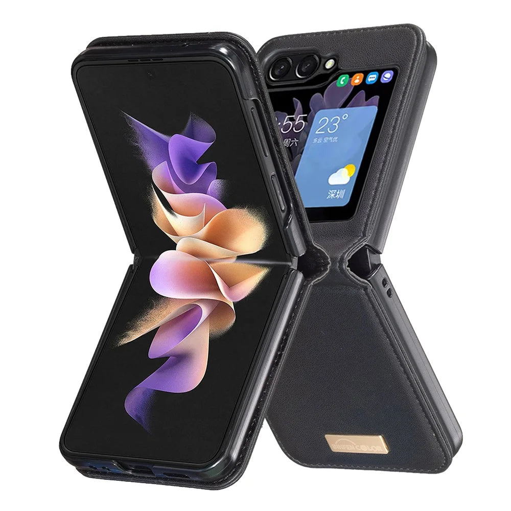 BINFEN COLOR For Samsung Galaxy Z Flip5 5G PU Leather+PC Phone Case Ultra Slim Shockproof Protective Cover - Black - 2