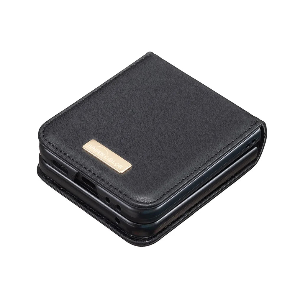 BINFEN COLOR For Samsung Galaxy Z Flip5 5G PU Leather+PC Phone Case Ultra Slim Shockproof Protective Cover - Black - 4