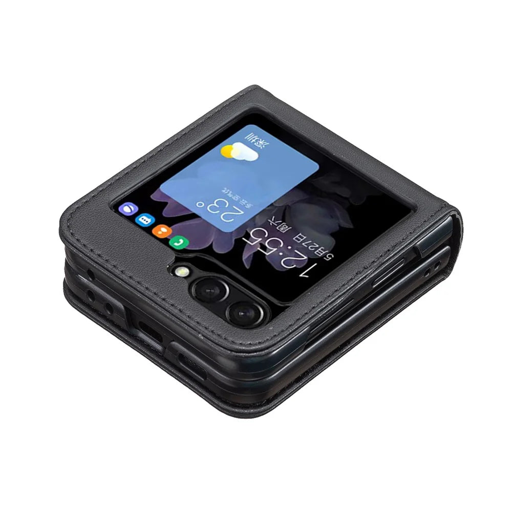 BINFEN COLOR For Samsung Galaxy Z Flip5 5G PU Leather+PC Phone Case Ultra Slim Shockproof Protective Cover - Black - 5