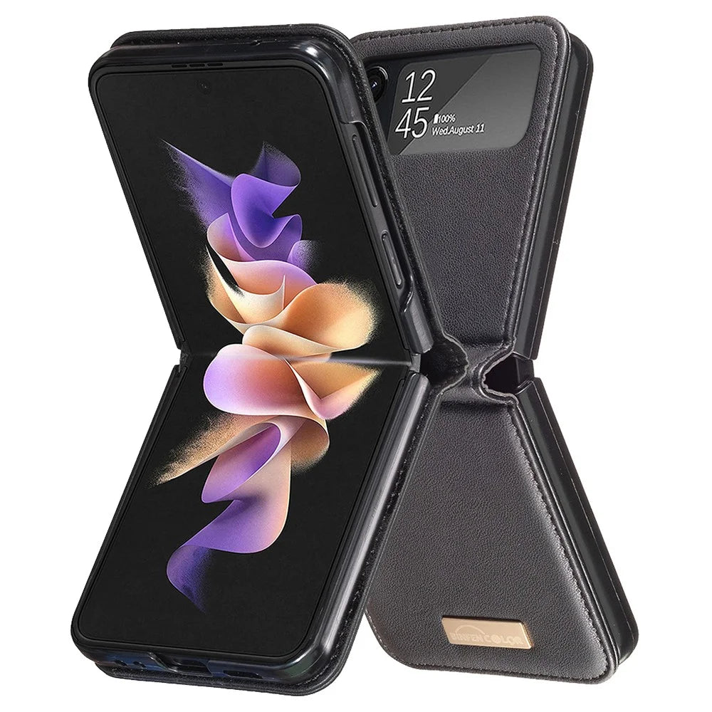 BINFEN COLOR For Samsung Galaxy Z Flip3 5G Phone Case PU Leather+PC Anti-Scratch Cover - Black - 2