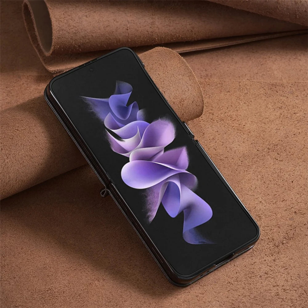 BINFEN COLOR For Samsung Galaxy Z Flip3 5G Phone Case PU Leather+PC Anti-Scratch Cover - Black - 7