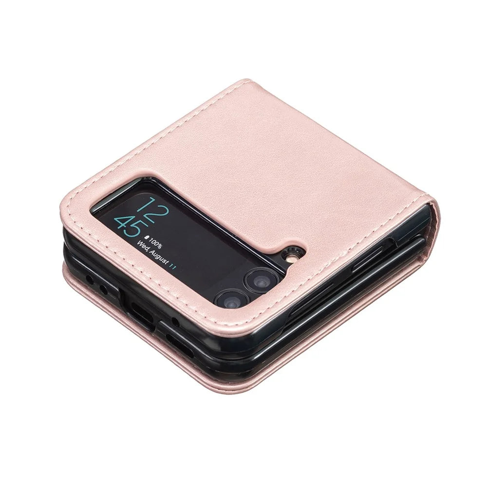 For Samsung Galaxy Z Flip4 5G Imprinted Butterfly Phone Case PU Leather + PC Slim Fit Cover - Rose Gold - 5