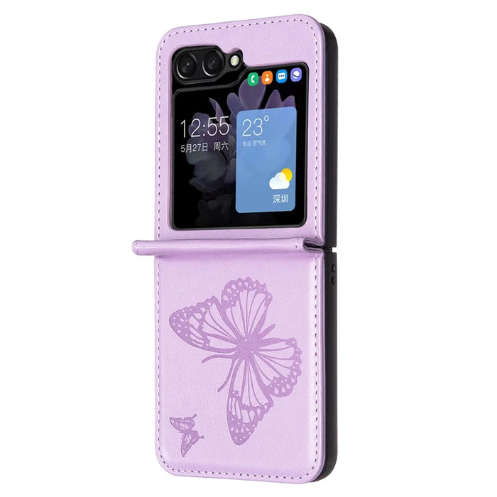 For Samsung Galaxy Z Flip5 5G PU Leather + PC Phone Case Butterfly Pattern Imprinted Shockproof Cover - Purple - 3