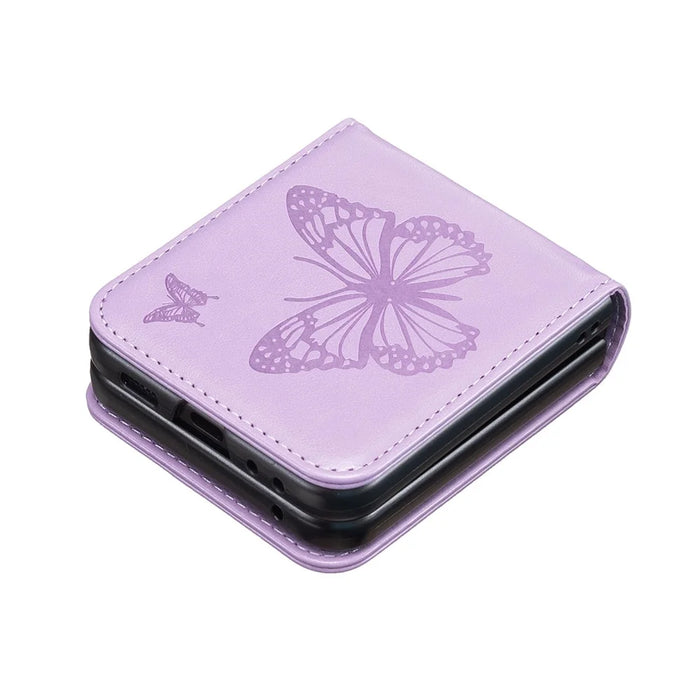 For Samsung Galaxy Z Flip5 5G PU Leather + PC Phone Case Butterfly Pattern Imprinted Shockproof Cover - Purple - 4