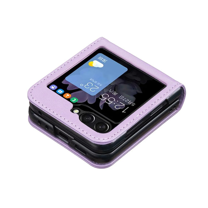 For Samsung Galaxy Z Flip5 5G PU Leather + PC Phone Case Butterfly Pattern Imprinted Shockproof Cover - Purple - 5