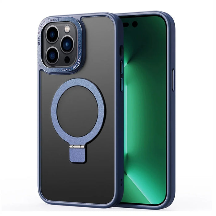 For iPhone 15 Pro Magnetic Phone Case TPU+PC Kickstand Matte Cover Compatible with MagSafe - Sapphire - 1