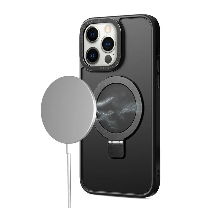 For iPhone 15 Pro Magnetic Phone Case TPU+PC Kickstand Matte Cover Compatible with MagSafe - Sapphire - 2