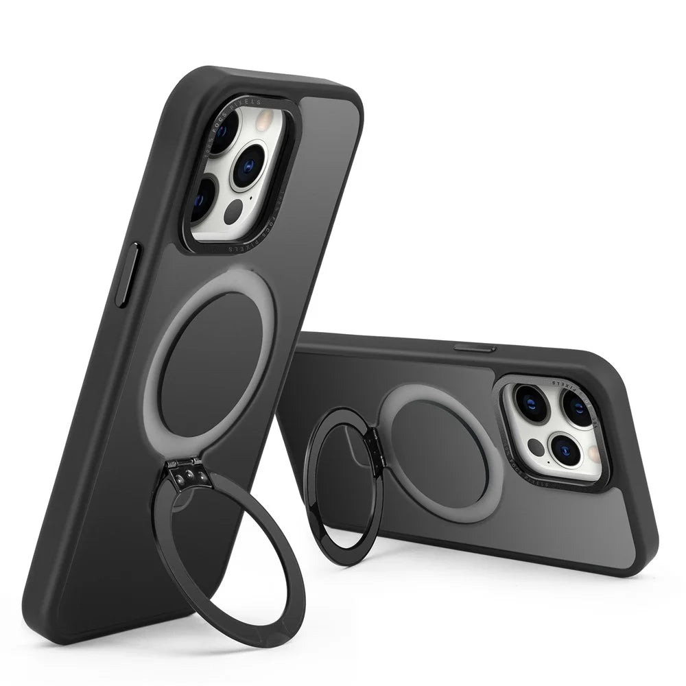 For iPhone 15 Pro Magnetic Phone Case TPU+PC Kickstand Matte Cover Compatible with MagSafe - Sapphire - 3