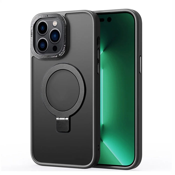 For iPhone 15 Pro Max Hybrid TPU+PC Matte Case Kickstand Cell Phone Cover Compatible with MagSafe - Black - 1