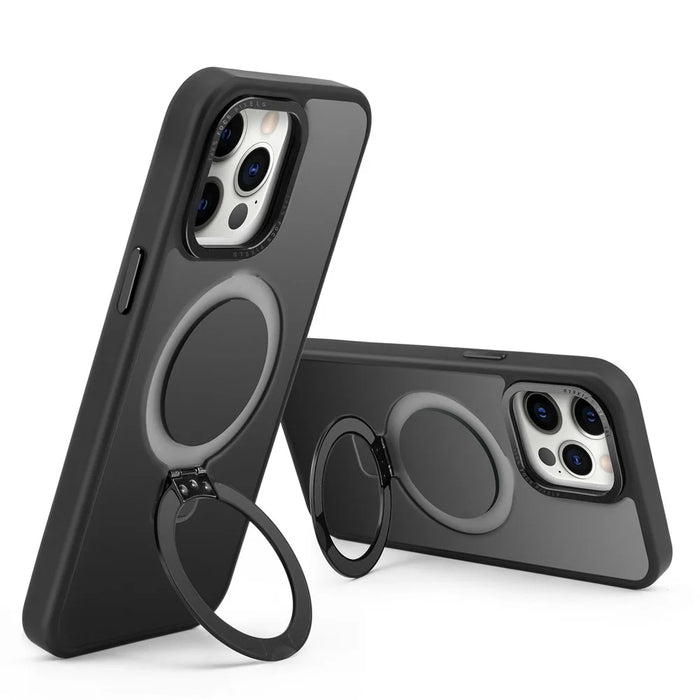 For iPhone 15 Pro Max Hybrid TPU+PC Matte Case Kickstand Cell Phone Cover Compatible with MagSafe - Black - 3