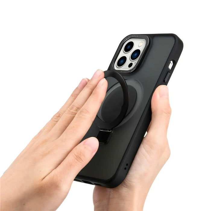 For iPhone 15 Pro Max Hybrid TPU+PC Matte Case Kickstand Cell Phone Cover Compatible with MagSafe - Black - 4