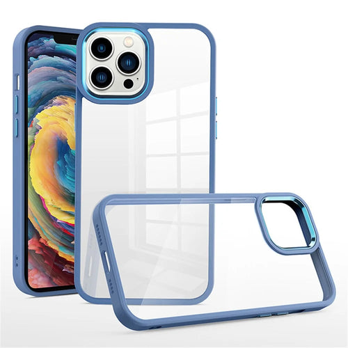 For iPhone 15 Pro Max TPU+Hard PC Metal Button Lens Frame Cover Phone Shell Clear Phone Case - Blue - 1