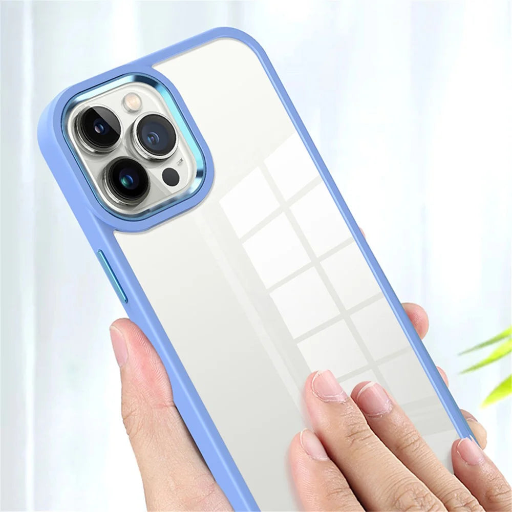 For iPhone 15 Pro Max TPU+Hard PC Metal Button Lens Frame Cover Phone Shell Clear Phone Case - Blue - 4