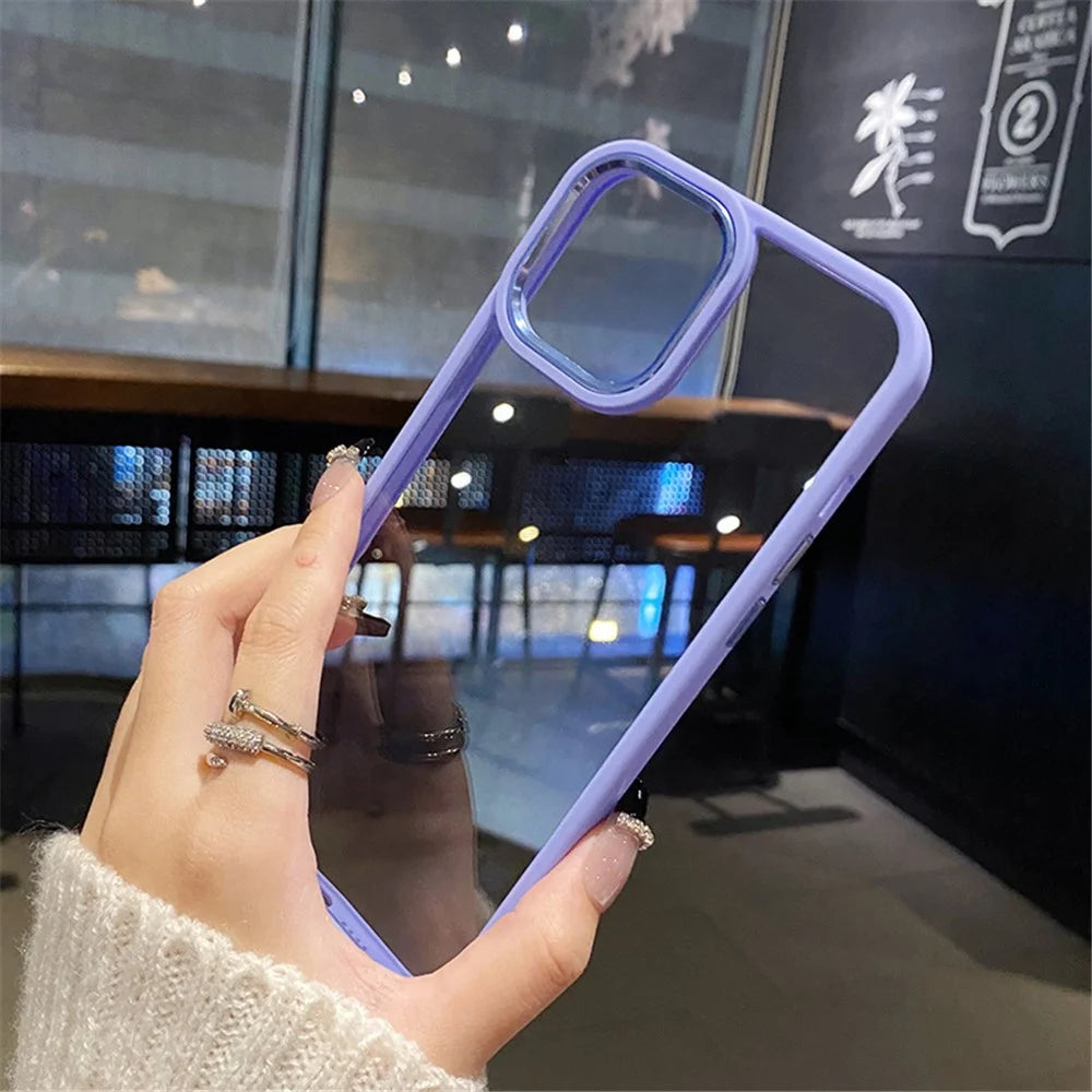 For iPhone 15 Pro Max TPU+Hard PC Metal Button Lens Frame Cover Phone Shell Clear Phone Case - Blue - 5