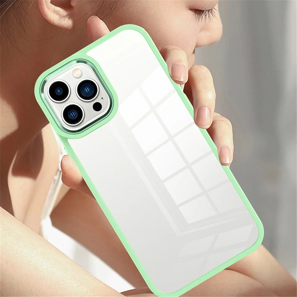 For iPhone 15 Pro Max TPU+Hard PC Metal Button Lens Frame Cover Phone Shell Clear Phone Case - Blue - 6