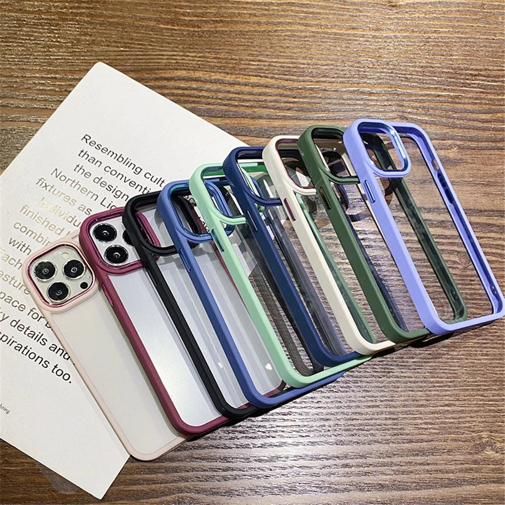For iPhone 15 Pro Max TPU+Hard PC Metal Button Lens Frame Cover Phone Shell Clear Phone Case - Blue - 7