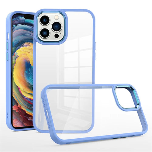 For iPhone 15 Pro Clear Phone Case Soft TPU+Hard PC Shock Absorption Phone Cover with Metal Button Cover - Lavender - 1