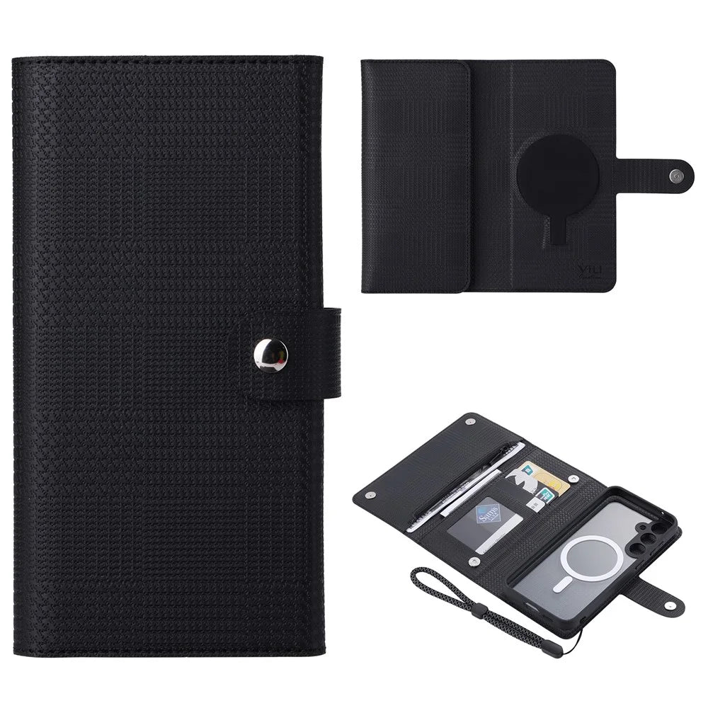 VILI GHB Series for Samsung Galaxy S23 FE Leather Phone Case Magnetic Case RFID Blocking Zipper Pocket Cover - Black - 1