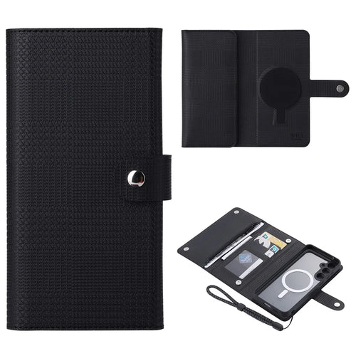VILI GHB Series for Samsung Galaxy S23 FE Leather Phone Case Magnetic Case RFID Blocking Zipper Pocket Cover - Black - 1