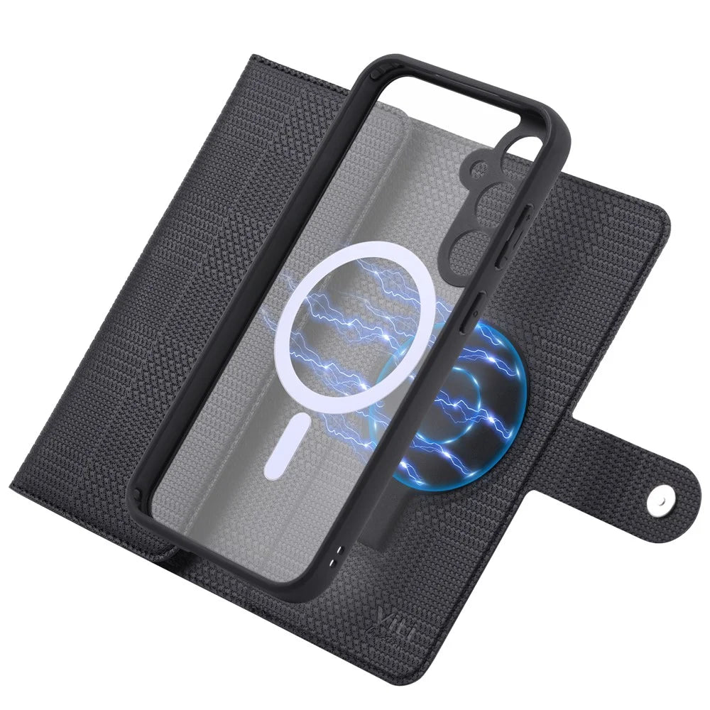 VILI GHB Series for Samsung Galaxy S23 FE Leather Phone Case Magnetic Case RFID Blocking Zipper Pocket Cover - Black - 4