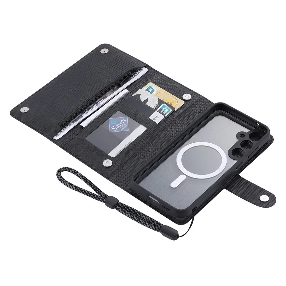VILI GHB Series for Samsung Galaxy S23 FE Leather Phone Case Magnetic Case RFID Blocking Zipper Pocket Cover - Black - 5