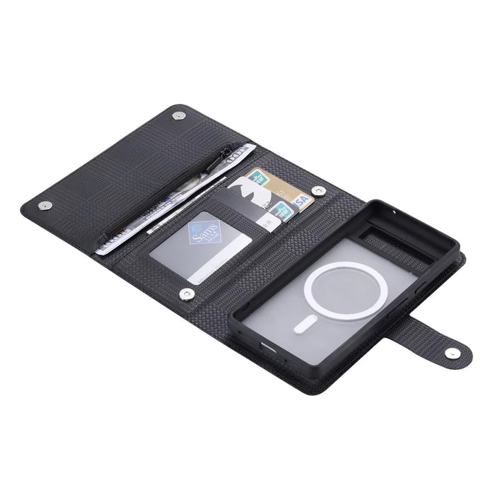 VILI GHB Series RFID Blocking Leather Case for Google Pixel 7a Zipper Pocket Phone Cover Magnetic Case - Black - 4