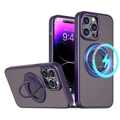 Style-A Acrylic+TPU Phone Case for iPhone 14 Pro Max , Rotating Ring Kickstand Shockproof Cover - Purple - 1