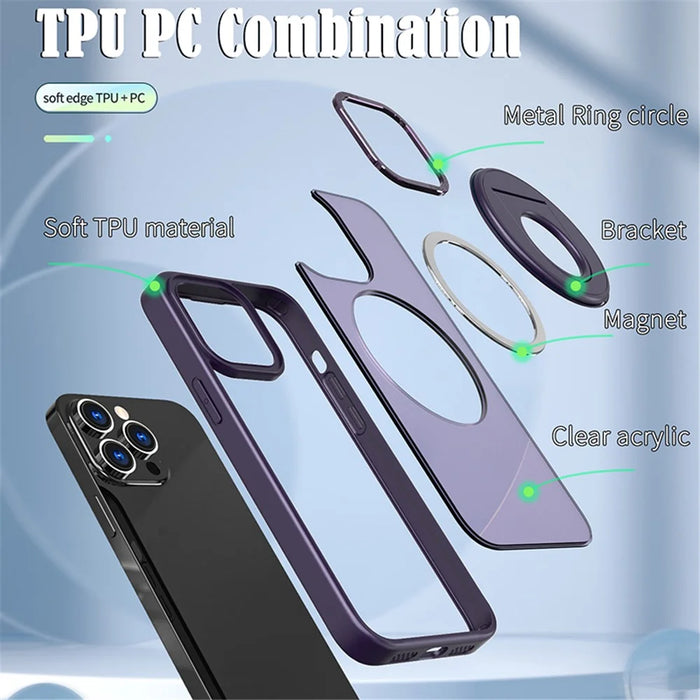Style-A Acrylic+TPU Phone Case for iPhone 14 Pro Max , Rotating Ring Kickstand Shockproof Cover - Purple - 4