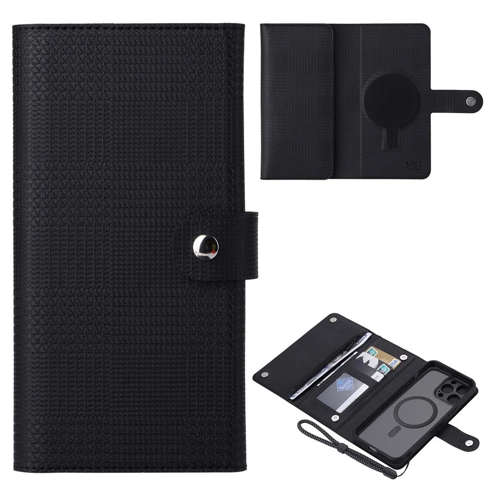 VILI GHB Series for iPhone 13 Pro RFID Blocking Phone Case Zipper Pocket Leather Cover Compatible with MagSafe - Black - 1