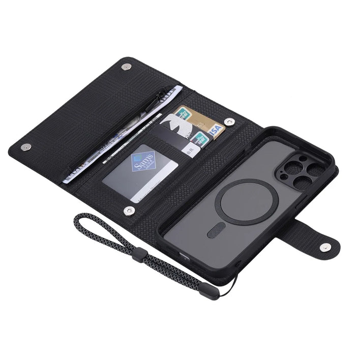 VILI GHB Series for iPhone 13 Pro RFID Blocking Phone Case Zipper Pocket Leather Cover Compatible with MagSafe - Black - 4