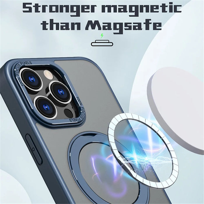 Style-B Drop Impact Phone Case for iPhone 14 Pro , Acrylic+TPU Rotating Ring Holder Kickstand Cover - Blue - 2