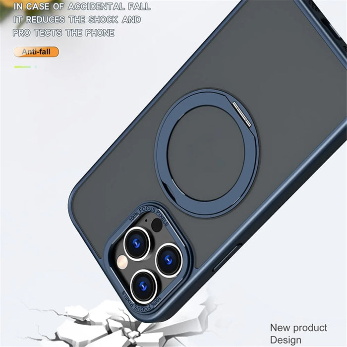 Style-B Drop Impact Phone Case for iPhone 14 Pro , Acrylic+TPU Rotating Ring Holder Kickstand Cover - Blue - 3