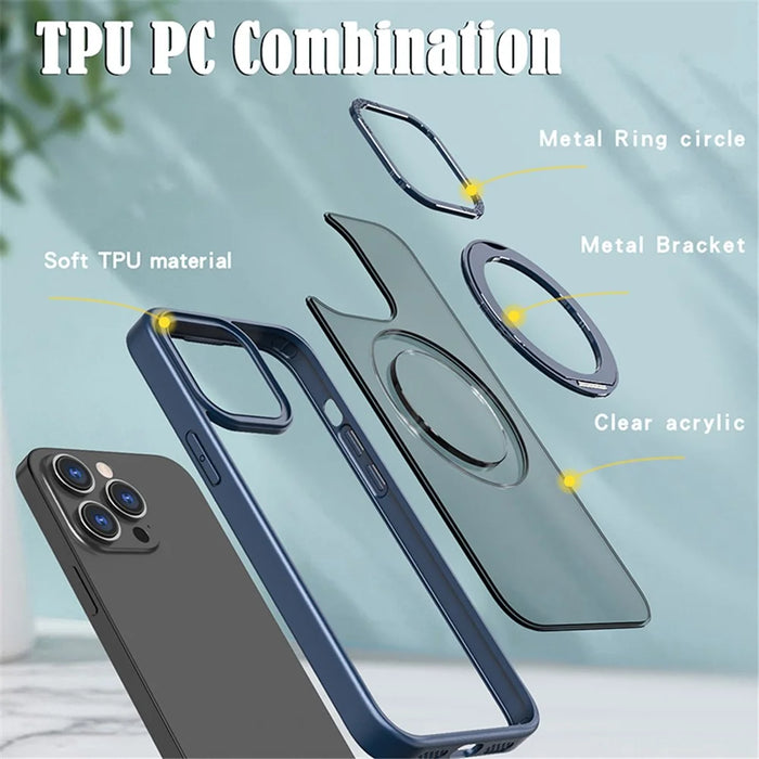 Style-B Drop Impact Phone Case for iPhone 14 Pro , Acrylic+TPU Rotating Ring Holder Kickstand Cover - Blue - 4