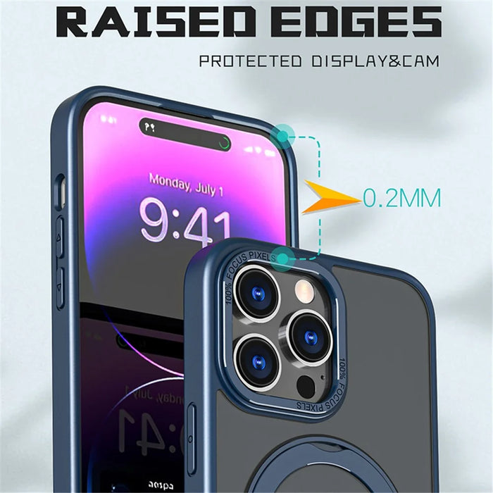 Style-B Drop Impact Phone Case for iPhone 14 Pro , Acrylic+TPU Rotating Ring Holder Kickstand Cover - Blue - 5