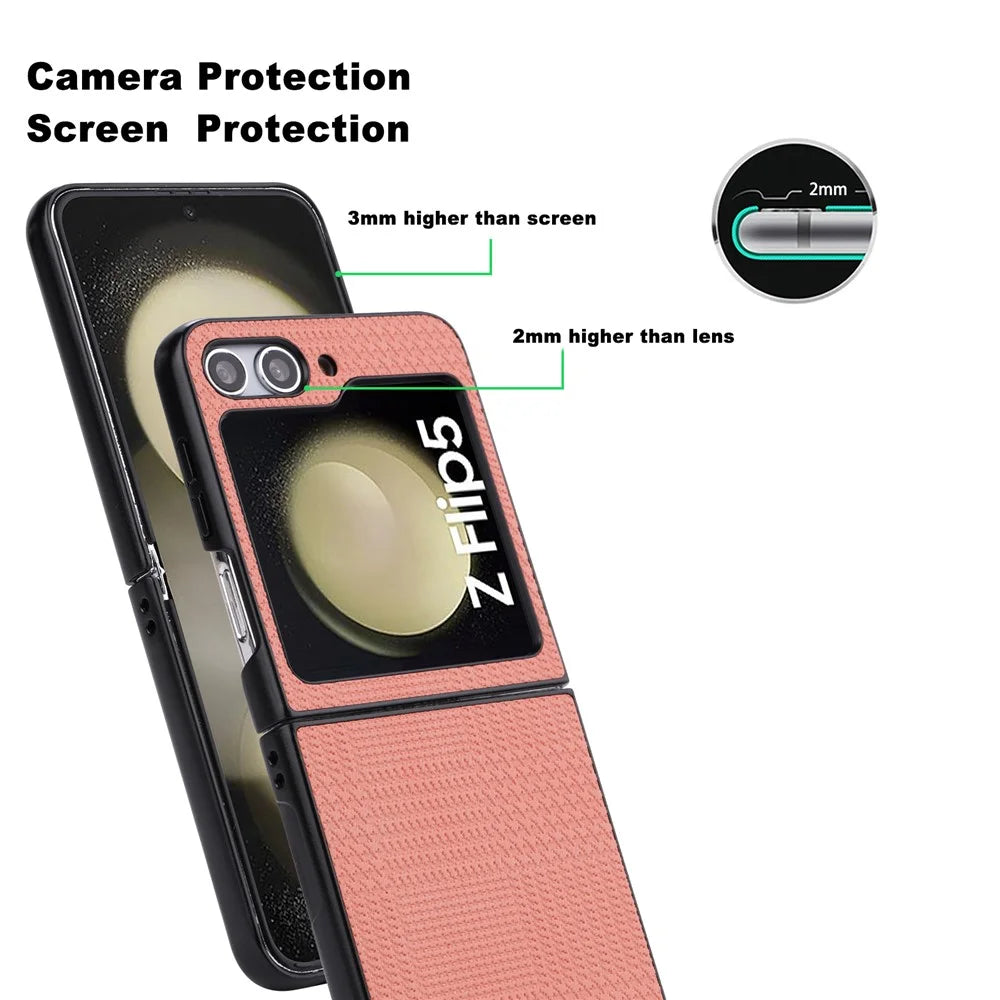 VILI TH Series For Samsung Galaxy Z Flip5 5G Cellphone Protective Case PU Leather Coated PC+TPU Phone Cover - Pink - 3