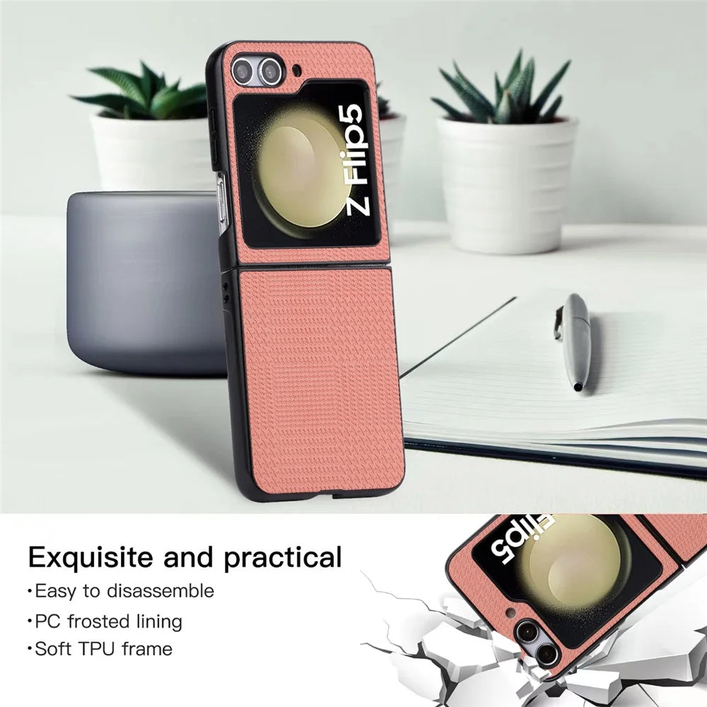 VILI TH Series For Samsung Galaxy Z Flip5 5G Cellphone Protective Case PU Leather Coated PC+TPU Phone Cover - Pink - 4