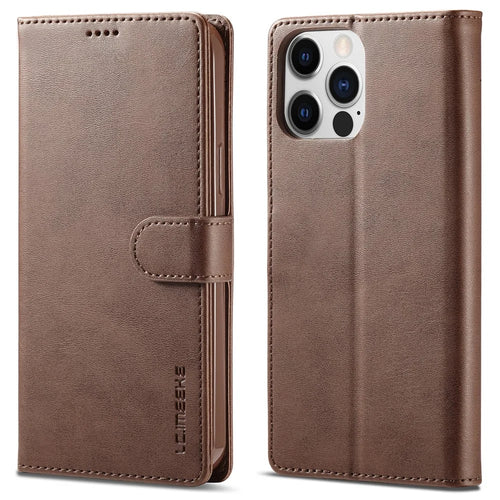 LC.IMEEKE Wallet Case for iPhone 15 Pro , Full Protection PU Leather Calf Texture Stand Flip Cover - Brown - 1