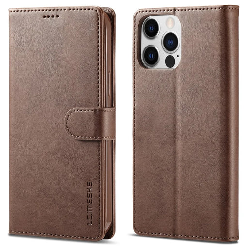 LC.IMEEKE Wallet Case for iPhone 15 Pro , Full Protection PU Leather Calf Texture Stand Flip Cover - Brown - 1