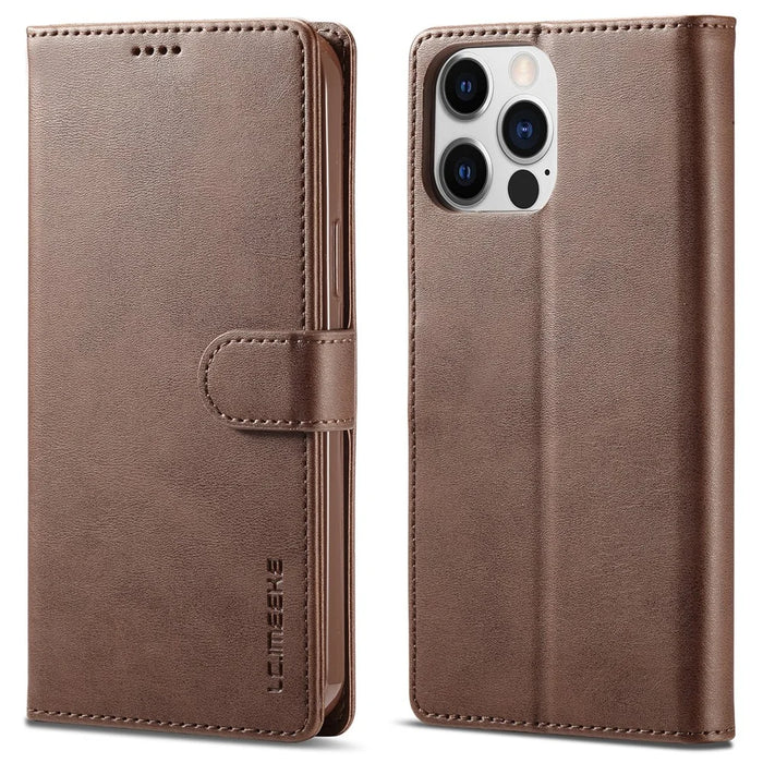 LC.IMEEKE Wallet Case for iPhone 15 Pro , Full Protection PU Leather Calf Texture Stand Flip Cover - Brown - 1