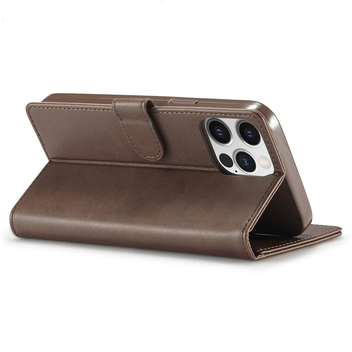 LC.IMEEKE Wallet Case for iPhone 15 Pro , Full Protection PU Leather Calf Texture Stand Flip Cover - Brown - 4
